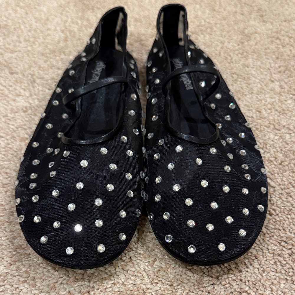 Jeffrey Campbell Black Rhinestone Embellished Flats
